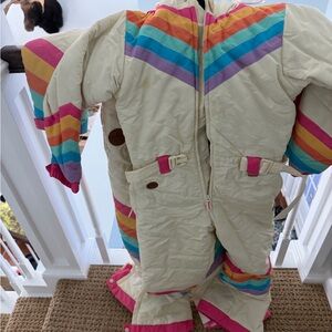 Tipsy Elves Kids Puffer Jacket - Cream with Rainbow Stripes